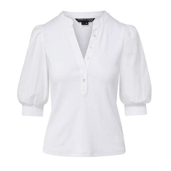 Veronica Beard Coralee White Puff Sleeve Ribbed Classic Stylish Top Size Small - Picture 5 of 10
